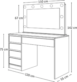 Schminktisch MADI Frisiertisch Kommode Mit LED-Beleuchtung Spiegel, Schublade Weiß/ Weiß -Vidaxlko Verkaufe cc876bfb452ac65d09ce6960250f725f