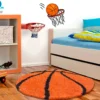 Wunderschöne Kinderteppich Rund , Höhe 30 Mm, Basketball Motiv, Größe:Ø 100 Cm Rund, Farbe:Orange