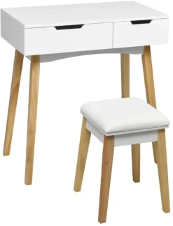 GOPLUS Schminktisch Mit Aufklappbarem Spiegel, Kosmetiktisch Mit Schublade, Inkl. Gepolstertem Hocker, Tisch-Set Mit Massivholzbeine, Für M?dchen & Damen, Wei?, 70 X 40 X 115cm -Vidaxlko Verkaufe cde73409573cd61a6962914b0d266939