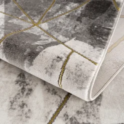 Teppich Wohnzimmer – Gold Grau - Kurzflor- Marmor Optik - Geometrisch, Größe:160 Cm Rund -Vidaxlko Verkaufe ce15b0b0a0949ee949de202a1cdadb49