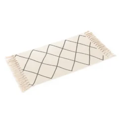 Navaris Boho Badematte 80x50 Cm Aus Baumwolle - Bad Teppich Läufer Badvorleger Waschbar - Fußmatte Flur Küche WC Balkon - Badezimmerteppich Beige Schwarz