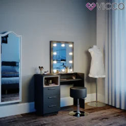Vicco Schminktisch Frisiertisch Frisierkommode Beatrice Anthrazit LED Hocker Set -Vidaxlko Verkaufe d06d013fd09dc8d2af266093b48f4257