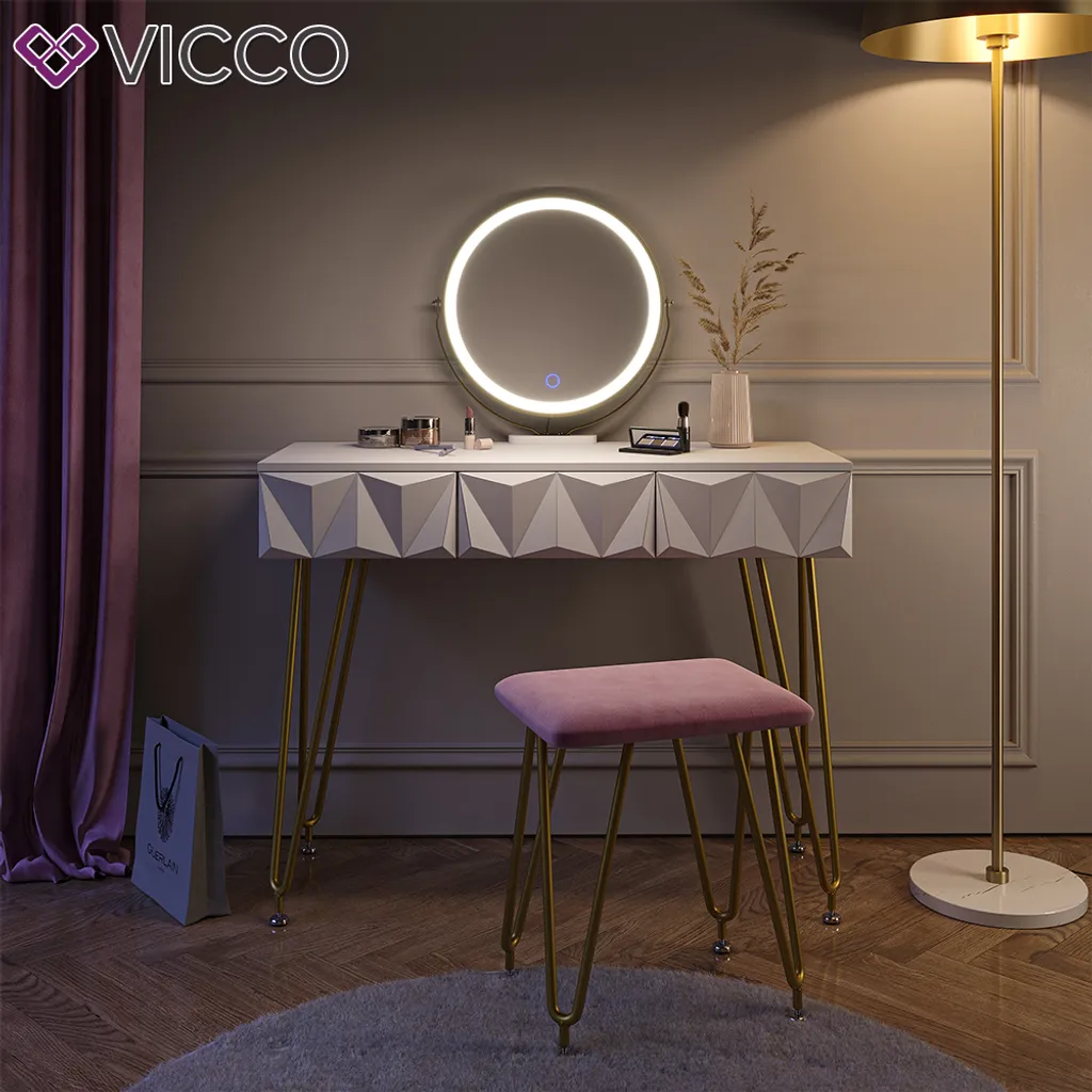 Vicco Schminktisch + LED-Spiegel + Hocker Ruby Weiß 100 X 79 X 40 Cm MDF 4 Vicco Schminktisch + LED-Spiegel + Hocker Ruby Weiß 100 X 79 X 40 Cm MDF – Bild 4