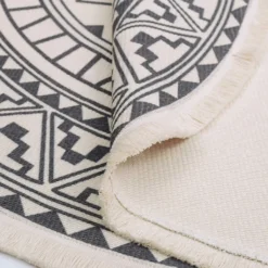 Runder Teppich 120 Cm. Teppich Rund Mit Fransen Rutschfest, Handgewebt Und Pflegeleicht - Böhmisches Mandala Muster Baumwollteppich -Vidaxlko Verkaufe d1c23f94c38e43b93463bb4467117902