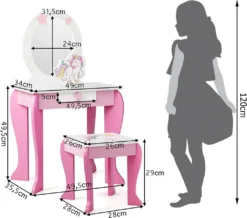 COSTWAY Kinder Schminktisch Mit Hocker, Prinzessin Frisiertisch Mit Schublade Und Abnehmbarer Spiegel, Frisierkommode Rosa, Schminkkommode Für Mädchen Von 3-7 Jahren (Pink) -Vidaxlko Verkaufe d2df8a6d769becc6ff5f432fe7a7782d