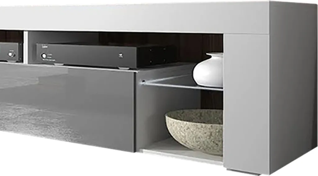 Selsey TV-Schrank BIANKO TV-Lowboard Weiß Matt/Grau Hochglanz 140 Cm Mit LED-Beleuchtung 4 Selsey TV-Schrank BIANKO TV-Lowboard Weiß Matt/Grau Hochglanz 140 Cm Mit LED-Beleuchtung – Bild 4