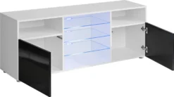 Extreme Furniture T38 TV Schrank | Wohnzimmerschrank Mit 3 Glasböden Und 2 Türen Schwarzer Korpus & Schwarze Fronten -Vidaxlko Verkaufe d47be3eae4d956810e5751343bda3a6e