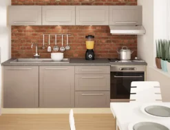 Küchenzeile "Kvantum" Singelküche 220cm Artisan Eiche Fronten MDF Beige Matt