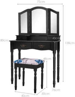 COSTWAY Schminktisch Set, Kosmetiktisch Mit Klappspiegel Und Schminkhocker, Frisiertisch Frisierkommode Make Up Tisch, Ideal Zum Ankleiden Schreiben Arbeiten -Vidaxlko Verkaufe d7a7b26109cbd85f3dce330c16a77e85