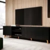 Mirjan24 TV-Lowboard Pafos 200, TV-Tisch Mit 4 Türen, Modern Wohnzimmer TV-Kommode, Stilvoll Kollektion (Farbe: Schwarz / Gold Füße)