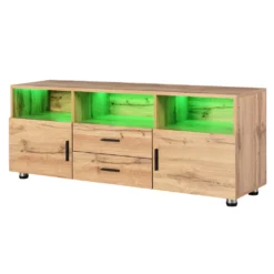 Merax TV-Schrank Lowboard Mit 2 Schubladen, 2 Türen Und Verstellbaren Füße, TV Schrank Mit LED-Beleuchtung Inkl. Fernbedienung, Stehend, 138cm, Oak -Vidaxlko Verkaufe da170aa1cd032128e845e00bd9fadc48