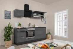 Respekta Küchenzeile Küche Küchenblock Einbauküche Hochglanz 210 Cm Eiche Grau