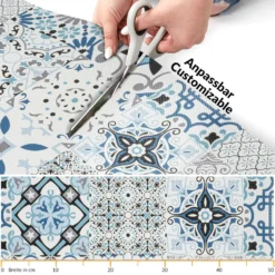 Läufer Küchenläufer Abwischbar Flurläufer Teppichläufer MIRZA Blau Azulejos Robust Breite 48cm Länge 180cm