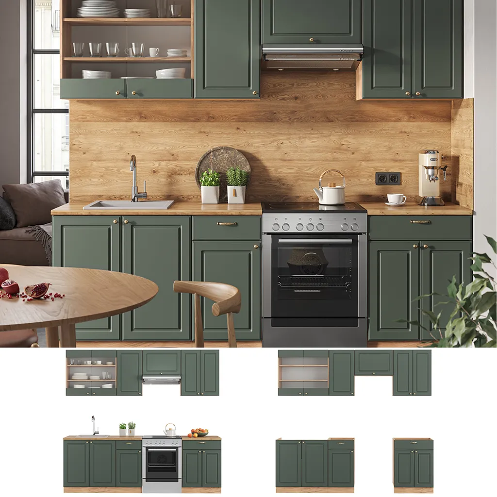 Vicco Küchenzeile Fame-Line Goldkraft Grün-Gold Landhaus 240 Cm Holzwerkstoff 1 Vicco Küchenzeile Fame-Line Goldkraft Grün-Gold Landhaus 240 Cm Holzwerkstoff