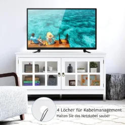 GOPLUS Fernsehschrank Für TV Bis Zu 50 Zoll, Lowboard Fernsehtisch, Gehärtetem Glas Für Leichte Kabelführung, Für Wohnzimmer Balkon Schlafzimmer (Weiß) -Vidaxlko Verkaufe ddb73c7d0b5e536fba8dcbf8eba22ab5