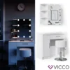 Vicco Schminktisch Fynnia Frisiertisch Kommode Frisierkommode Spiegel Weiß Inklusive Hocker Und LED-Lichterkette