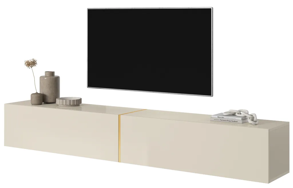 Selsey BISIRA - TV-Möbel 200 Cm Beige Mit Goldeinsatz 1 Selsey BISIRA - TV-Möbel 200 Cm Beige Mit Goldeinsatz