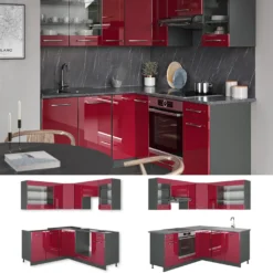 Vicco Eckküchenzeile Fame-Line Anthrazit Bordeaux-Rot Hochglanz 160,5 X 190 Cm Holzwerkstoff