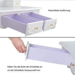 Meerveil Schminktisch Mit Spiegel Und Hocker, Frisierkommode, Aushöhlen Geschnitzter, Frisiertisch Mit 4 Schubladen, Rutschfeste Aufkleber, Weiß -Vidaxlko Verkaufe e1a558e819397c130f697702067afb36