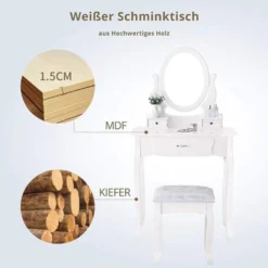 FCH Schminktisch Mit Hocker, 3 Schubladen, 360° Drehbarer Ovaler Spiegel, Für Schlafzimmer, Weiß -Vidaxlko Verkaufe e33062ab8a1741d6d5ef81105005968a