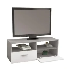 ML-Design TV-Lowboard Mit Stauraum, 2 Türen Und 2 Offenen Fächern, 95x36x35 Cm, Weiß/Grau, Aus Holz, Fernsehtisch Sideboard TV-Schrank
