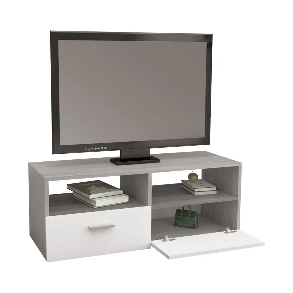 ML-Design TV-Lowboard Mit Stauraum, 2 Türen Und 2 Offenen Fächern, 95x36x35 Cm, Weiß/Grau, Aus Holz, Fernsehtisch Sideboard TV-Schrank 1 ML-Design TV-Lowboard Mit Stauraum, 2 Türen Und 2 Offenen Fächern, 95x36x35 Cm, Weiß/Grau, Aus Holz, Fernsehtisch Sideboard TV-Schrank