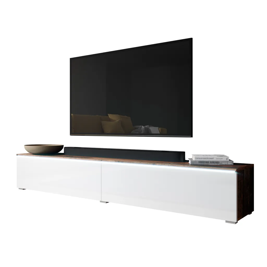 Furnix TV-Lowboard Kommode BARGO 180 Cm TV-Schrank Ohne LED Old Style Wood-Weiß Glänzend 2 Furnix TV-Lowboard Kommode BARGO 180 Cm TV-Schrank Ohne LED Old Style Wood-Weiß Glänzend – Bild 2