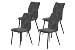 4er Set Esszimmerstuhl Pamela - Vintage Velvet Anthrazit Rautensteppung - Rundrohr Schwarz - 120kg Belastbar