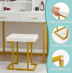 COSTWAY Schminktisch Mit LED Beleuchtung, Großem Spiegel, 2 Schubladen & Regalen, Frisiertisch Mit Gepolstertem Hocker, Kosmetiktisch Für Schlafzimmer, Weiß+Gold -Vidaxlko Verkaufe e5ad5056c58183e7aaf4d8099532a82e