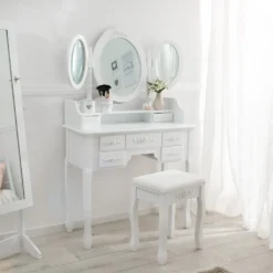 Tectake Schminktisch Mit 7 Schubladen, Spiegel Und Hocker Im Antik Look - Weiß -Vidaxlko Verkaufe e62a4b485266b2e11e636abd1f4c4e44