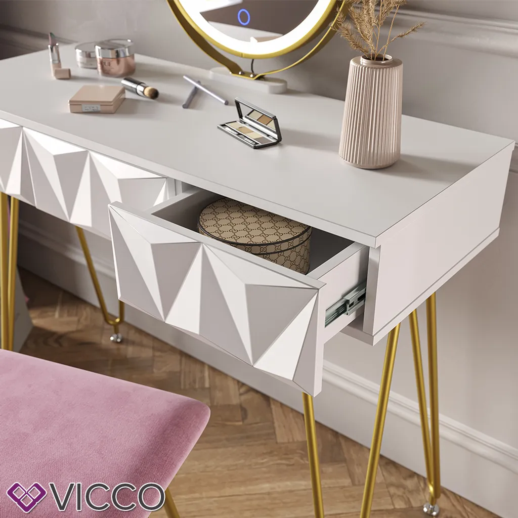 Vicco Schminktisch + LED-Spiegel + Hocker Ruby Weiß 100 X 79 X 40 Cm MDF 5 Vicco Schminktisch + LED-Spiegel + Hocker Ruby Weiß 100 X 79 X 40 Cm MDF – Bild 5