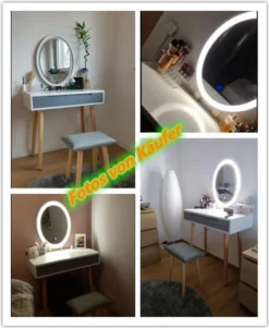 Puluomis Schminktisch Mit LED Beleuchtung Spiegel, Kosmetiktisch Frisiertisch Mit Gepolstertem Hocker Und 2 Schubladen, 3 Beleuchtungmodi, Oval Weiß Grau -Vidaxlko Verkaufe e6e0fea23b8ea5432ec4a060ec555783