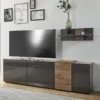 TV-Board Lowboard Positano | Grau Hochglanz / Eiche Mercure