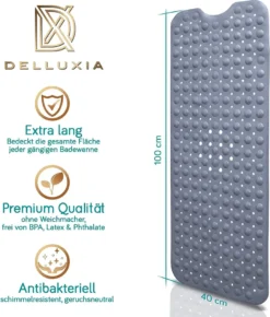 Delluxia Badewannenmatten Rutschfest Für Kinder & Erwachsene I 100x40cm Grau I Antirutsch Badematte BPA Frei, Inkl. Aufhängung I Duschmatte Schimmelresistent & Geruchsfrei -Vidaxlko Verkaufe eb225d5b76aa6b811368443bbc166c64