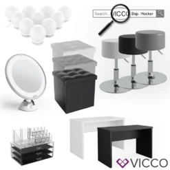 Vicco Schminktisch Fynnia Frisiertisch Kommode Frisierkommode Spiegel Weiß Inklusive Hocker Und LED-Lichterkette -Vidaxlko Verkaufe eb64527d75700b47f64e66ea80be6c7d 1