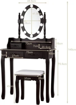 COSTWAY Schminktisch Set Mit 10 LED-Leuchten, Frisiertisch Mit Spiegel Und Schminkhocker, Helligkeit Einstellbar, Kosmetiktisch Mit 4 Schubladen Für Schlafzimmer, Make Up Tisch Holz (Braun) 9 COSTWAY Schminktisch Set Mit 10 LED-Leuchten, Frisiertisch Mit Spiegel Und Schminkhocker, Helligkeit Einstellbar, Kosmetiktisch Mit 4 Schubladen Für Schlafzimmer, Make Up Tisch Holz (Braun) -Vidaxlko Verkaufe ecba4c67e0416e187d42facfe661733a