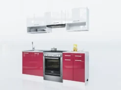 KÜCHE Lux 200 Cm Rot KÜCHENZEILE Küchenblock Einbauküche Komplettküche