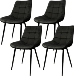 4er Set Esszimmerstühle Polsterstuhl Mit Rückenlehne, Bis 120 Kg Belastbar,Metallbeine,Schwarz