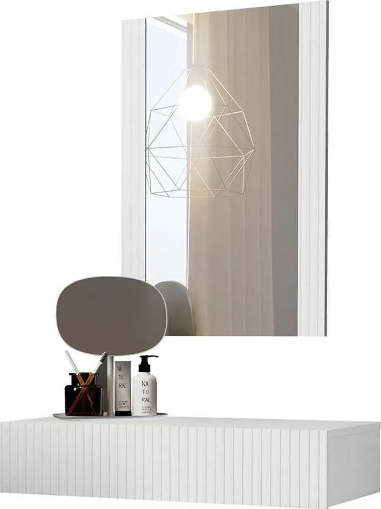 Mirjan24 Schminktisch Pafos Mit Schublade, Hängeschrank Und Spiegel, Fronten Gefräst (Farbe: Weiß) 1 Mirjan24 Schminktisch Pafos Mit Schublade, Hängeschrank Und Spiegel, Fronten Gefräst (Farbe: Weiß)