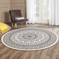 Runder Teppich 120 Cm. Teppich Rund Mit Fransen Rutschfest, Handgewebt Und Pflegeleicht - Böhmisches Mandala Muster Baumwollteppich -Vidaxlko Verkaufe ef0f55cfae3452549cb0856749de0994