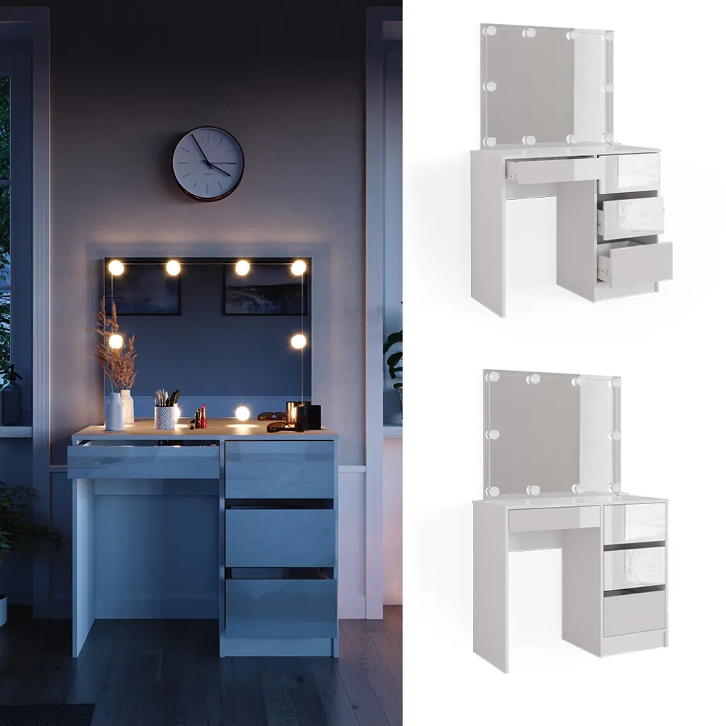 Vicco Schminktisch + Spiegel + LED Sherry Weiß Hochglanz 90 X 75 X 40 Cm Holzwerkstoff 1 Vicco Schminktisch + Spiegel + LED Sherry Weiß Hochglanz 90 X 75 X 40 Cm Holzwerkstoff