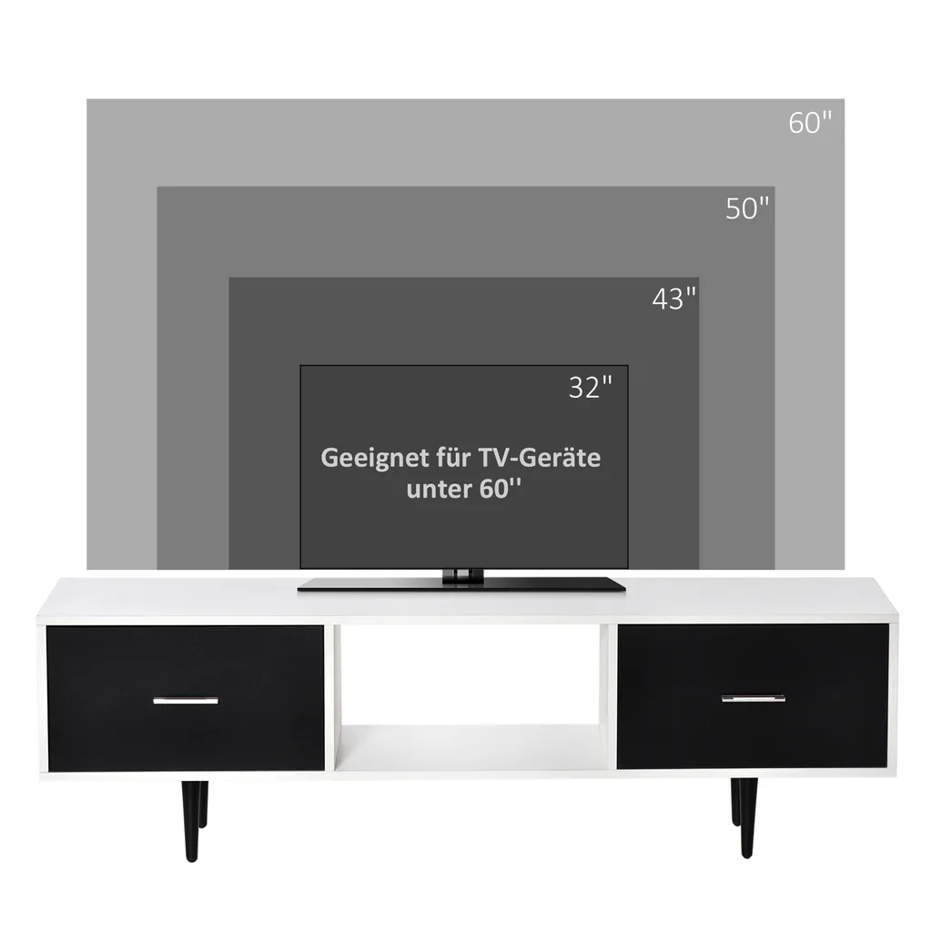 HOMCOM Fernsehtisch Fernsehschrank Mit Schubladen Regale Für 60'' Fernseher TV-Board Wohnzimmer Schlafzimmer Spanplatte Metallbeine Weiß 140 X 30 X 42 Cm 7 HOMCOM Fernsehtisch Fernsehschrank Mit Schubladen Regale Für 60'' Fernseher TV-Board Wohnzimmer Schlafzimmer Spanplatte Metallbeine Weiß 140 X 30 X 42 Cm – Bild 7