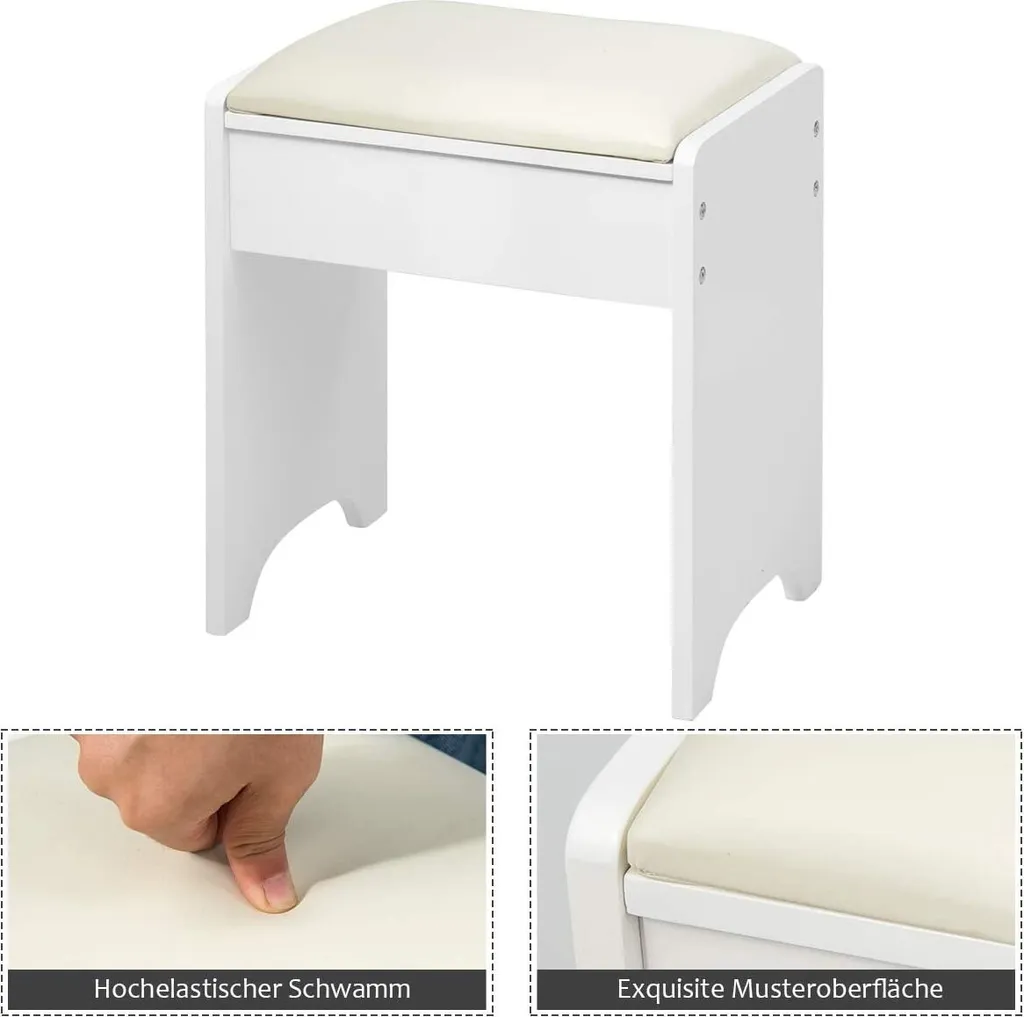 COSTWAY Schminktisch Mit Klappspiegel, Make-up Tisch Leiterregal, Frisiertisch Set Mit Hocker, Frisierkommode Mit Haken Und Ablagefaechern, Schreibtisch Weiss 6 COSTWAY Schminktisch Mit Klappspiegel, Make-up Tisch Leiterregal, Frisiertisch Set Mit Hocker, Frisierkommode Mit Haken Und Ablagefaechern, Schreibtisch Weiss – Bild 6