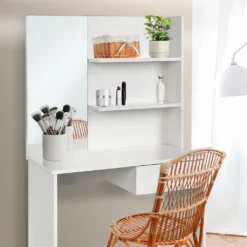 Schminktisch Mit Spiegel - Spiegel 59,5 X 29,5 Cm, Mit Schublade, 2 Ablagefächer, Modern, MDF, Weiß - Frisiertisch, Fris -Vidaxlko Verkaufe f1257d65ed749304fb759e60528ff02b