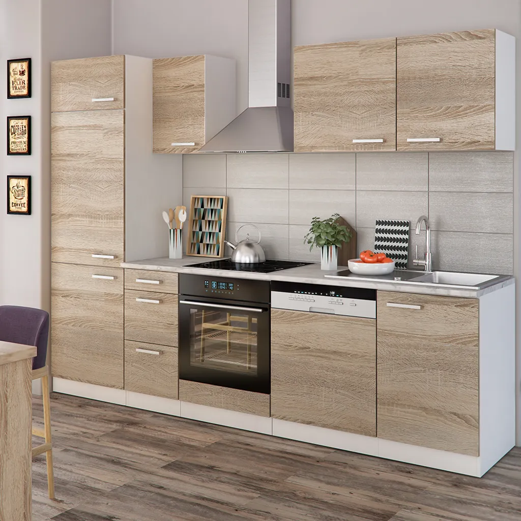 Vicco Küchenezeile Optima Weiß Sonoma 270 Cm Holzwerkstoff 2 Vicco Küchenezeile Optima Weiß Sonoma 270 Cm Holzwerkstoff – Bild 2