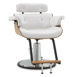 Barberpub Friseurstuhl Mit Kopfstütze, Friseursessel Höhenverstellbar Für Herren Damen, Friseureinrichtung Bedienungsstuhl Zuhause Vintage Retro, Kunstleder, 8261 (Weiß)