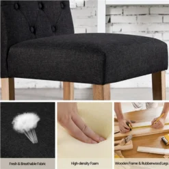 Yaheetech Esszimmerstühle 2er Set Küchenstuhl Polsterstuhl Mit Hoher Rückenlehne, Beine Aus Massivholz, Gepolsterte Sitzfläche Aus Leinen, Schwarz -Vidaxlko Verkaufe f402bc12699f767b6827fa3c20cd37c9