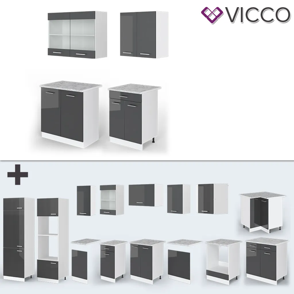 Vicco Küchenzeile + Arbeitsplatten R-Line Weiß Anthrazit Hochglanz 140 Cm Holzwerkstoff 6 Vicco Küchenzeile + Arbeitsplatten R-Line Weiß Anthrazit Hochglanz 140 Cm Holzwerkstoff – Bild 6