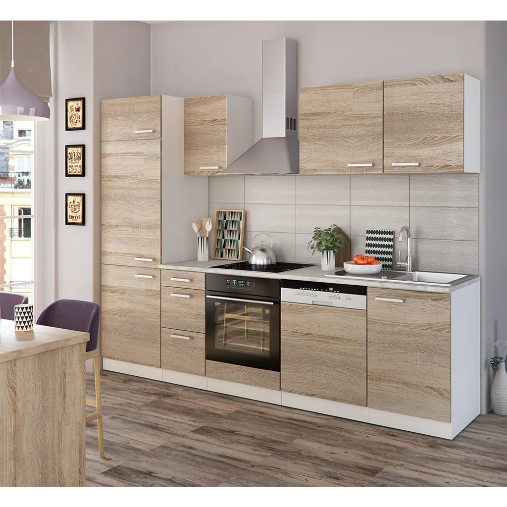 Vicco Küchenezeile Optima Weiß Sonoma 270 Cm Holzwerkstoff 3 Vicco Küchenezeile Optima Weiß Sonoma 270 Cm Holzwerkstoff – Bild 3