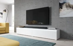 Furnix TV-Kommode BARGO 200cm TV-Schrank Mit LED-Beleuchtung Weiß-Weiß Glänzend
